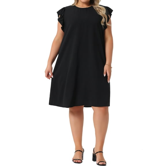 Agnes Orinda Women's Plus Size Valentine Summer Dresses Flutter Sleeve Crew Neck Beach Casual Midi Sundress 1X Black