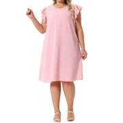 Agnes Orinda Womens Plus Size Summer Dresses Flutter Sleeve Crew Neck Beach Casual Midi Sundress 2X Pink