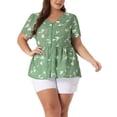 thumbnail image 1 of Agnes Orinda Women's Plus Size Summer Elegant Floral V Neck Peplum Blouse 2X Green, 1 of 6