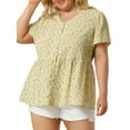 thumbnail image 1 of Agnes Orinda Women's Plus Size Summer Elegant Floral V Neck Peplum Blouse 2X Yellow, 1 of 7