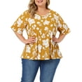 thumbnail image 1 of Agnes Orinda Women's Plus Size V Neck Floral Ruffle Sleeves Summer Babydoll Blouses 2X Yellow, 1 of 5