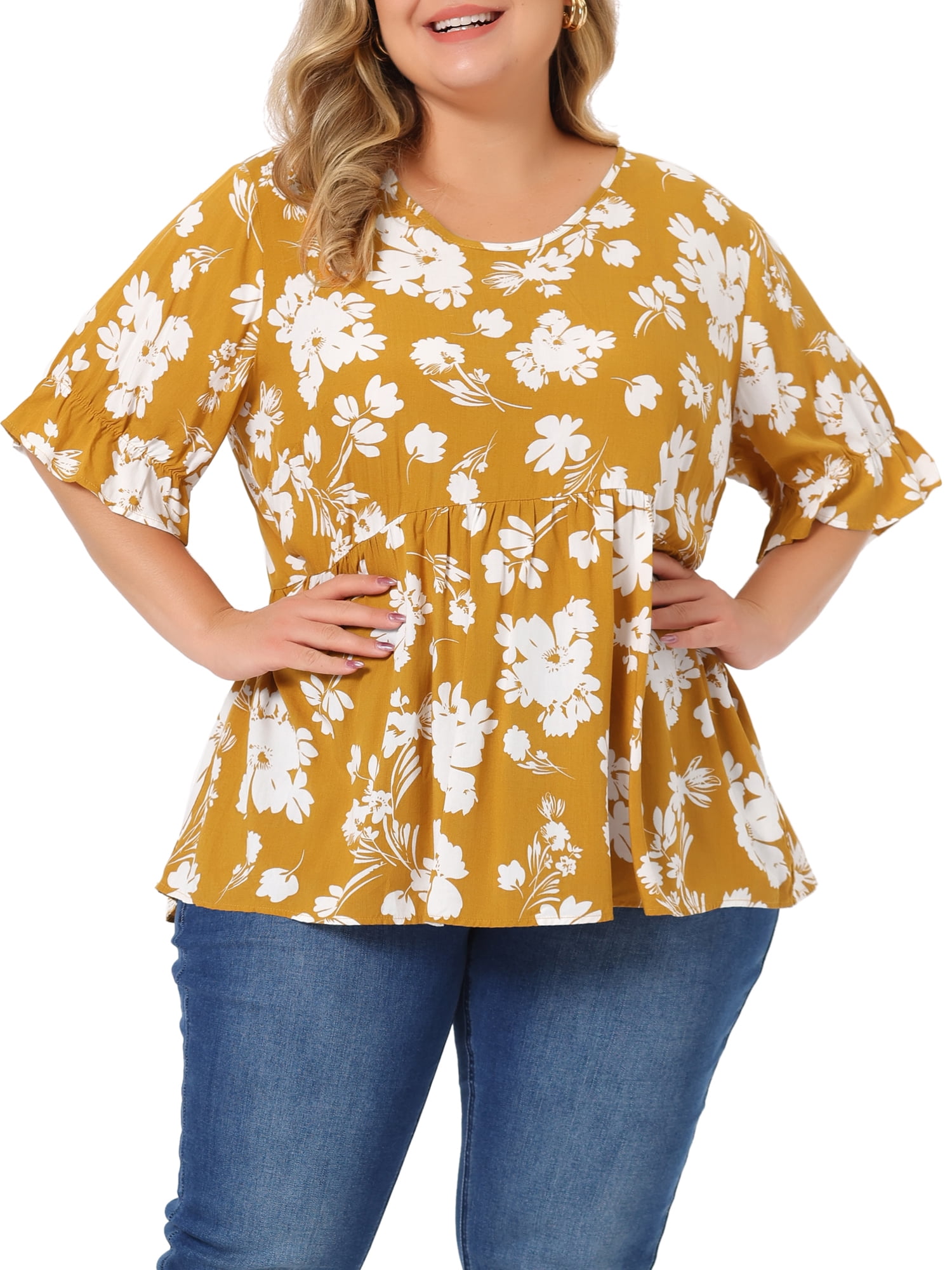 Super Lady Full Size Babydoll Floral Long Sleeve Blouse