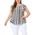thumbnail image 1 of Agnes Orinda Women's Plus Size Summer Keyhole Cap Sleeve Stripe Boho Blouse, 1 of 6