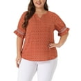 thumbnail image 1 of Agnes Orinda Women's Plus Size Blouses Pin Dots V Neck Ruffle Short Sleeve Spring Summer Boho Tops 1X Orange, 1 of 6