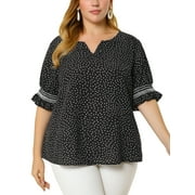 Agnes Orinda Women's Plus Size Blouses Pin Dots V Neck Ruffle Short Sleeve Spring Summer Boho Tops 2X Black