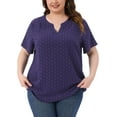 thumbnail image 1 of Agnes Orinda Women's Plus Size Mother's Day St. Patrick's Day Tops Swiss Dots Short Sleeve Notched Neck Spring Summer Blouses 1X Dark Blue Purple, 1 of 6