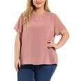 thumbnail image 1 of Agnes Orinda Women's Plus Size Valentines Day Tops Swiss Dots Short Sleeve Notched Neck Spring Summer Blouses 2X Pink, 1 of 6