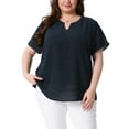 thumbnail image 1 of Agnes Orinda Women's Plus Size Tops Swiss Dots Short Sleeve Notched Neck Spring Summer Blouses 5X Navy Blue, 1 of 8