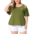 thumbnail image 1 of Agnes Orinda Women's Plus Size Summer Strappy Cold Shoulder Trumpet Sleeve Blouse, 1 of 7