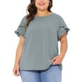 thumbnail image 1 of Agnes Orinda Women's Plus Size Summer Tops Ruffle Short Sleeve Crewneck Blouses Solid Casual Shirts 3X Gray Blue, 1 of 5