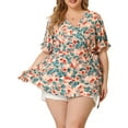 thumbnail image 1 of Agnes Orinda Women's Plus Size Wrap Belted Tops Floral V-neck Ruffle Short Sleeve Casual Summer Peplum Blouse 1X Pink, 1 of 7