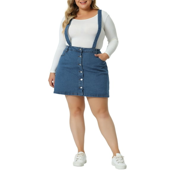Agnes Orinda Women's Plus Size Suspender Skirt Adjustable Strap Cross Back Mini A-Line Denim Skirts