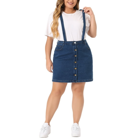 Agnes Orinda Women's Plus Size Suspender Skirt Adjustable Strap Cross Back Mini A-Line Denim Skirts
