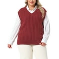 thumbnail image 1 of Agnes Orinda Women's Plus Size Sweater Vest Cable Knit Sweater Sleeveless Pullover Vests 3X Burgundy, 1 of 6