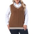 thumbnail image 1 of Agnes Orinda Women's Plus Size Sweater Vest Cable Knit V Neck Sleeveless Preppy Style Casual Pullover Tank 2X Brown, 1 of 6