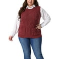 thumbnail image 1 of Agnes Orinda Women's Plus Size Cable Knit Sweater Vest Crew Neck Sleeveless Knitted Casual Pullober Sweaters with Pocket 3X Red, 1 of 6