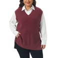 thumbnail image 1 of Agnes Orinda Women's Plus Size Sweater Vest Ribbed Knit V Neck Sleeveless Split Hem Casual Pullover Tank Tops 2X Burgundy, 1 of 6