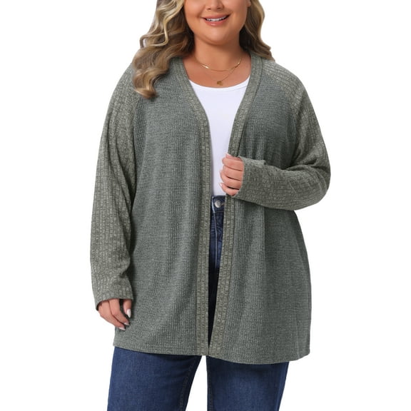 Agnes Orinda Women's Plus Size Sweaters Long Sleeve Casual Loose Open Front Knit Cardigans 4X Dark Grey