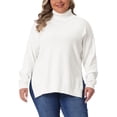 thumbnail image 1 of Agnes Orinda Women's Plus Size Sweaters Turtle Neck Long Sleeve Side Slit Casual Loose Pullover Knit Top 2X White, 1 of 6