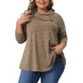 thumbnail image 1 of Agnes Orinda Women's Plus Size Sweatshirt Tops Cowl Neck Long Sleeve Pockets Casual Tunic Blouse with Button Decor 3X Brown, 1 of 7
