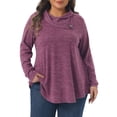 thumbnail image 1 of Agnes Orinda Women's Plus Size Sweatshirt Tops Cowl Neck Long Sleeve Pockets Casual Tunic Blouse with Button Decor 4X Purple, 1 of 6