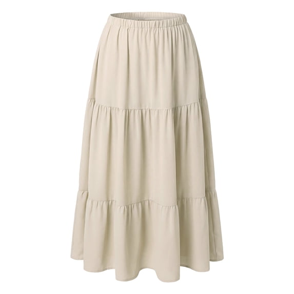 Agnes Orinda Women's Plus Size Swing Skirt Elastic High Waist Layered Flowy Casual Beach A Line Maxi Skirts 4X Beige
