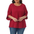 thumbnail image 1 of Agnes Orinda Women's Plus Size Swiss Dots Tops Petal Sleeve Curved Hem Round Neck Summer Casual Blouse 4X Burgundy, 1 of 7