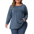 thumbnail image 1 of Agnes Orinda Women's Plus Size T-Shirt Pleated Crew Neck Long Sleeve Soft Casual Tunic Blouse 1X Navy Blue, 1 of 6