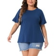 thumbnail image 1 of Agnes Orinda Women's Plus Size Easter Tops Round Neck Ruffle Short Sleeve T-Shirts Casual Summer Tee Blouse 2X Dark Blue, 1 of 5