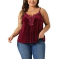 thumbnail image 1 of Agnes Orinda Women's Plus Size Tank Tops V Neck Lace Floral Panel Spaghetti Strap Cami Velvet Tank Tops 1X Burgundy, 1 of 6