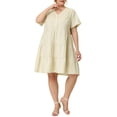 thumbnail image 1 of Agnes Orinda Women's Plus Size Tiered Babydoll Short Sleeves Chambray Midi Dresses 1X Apricot, 1 of 6