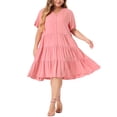 thumbnail image 1 of Agnes Orinda Women's Plus Size Tiered Babydoll Short Sleeves Chambray Midi Dresses 4X Pink, 1 of 6