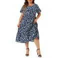 thumbnail image 1 of Agnes Orinda Women's Plus Size Dresses Tiered Polka Dots Short Sleeves Babydoll Midi Dresses 2X Dark Blue, 1 of 6