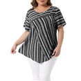 thumbnail image 1 of Agnes Orinda Women's Plus Size Top Crew Neck Short Sleeve Striped Blouse Dressy Casual Fashion T-shirt 2X Black, 1 of 6