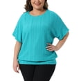 thumbnail image 1 of Agnes Orinda Women's Plus Size Top Eyelet Hollow Double Layered Hem Crew Neck Batwing Sleeve t Shirts Casual Summer Blouses 1X Lake Green, 1 of 6