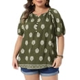 thumbnail image 1 of Agnes Orinda Women's Plus Size Top Floral Boho Button Down V Neck Shirts Short Sleeve Summer Casual Tunic Blouses 4X Army Green, 1 of 6
