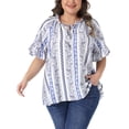 thumbnail image 1 of Agnes Orinda Women's Plus Size Top Floral Print Shirts V Neck Flared Short Sleeve Summer Casual Blouses 1X Blue, 1 of 6