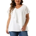 thumbnail image 1 of Agnes Orinda Women's Plus Size Top Flutter Sleeve V Neck Layered Ruffle Blouses 1X White, 1 of 6
