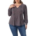 thumbnail image 1 of Agnes Orinda Women's Plus Size Top Long Sleeve Pleated Notch V Neck Floral Tunic Dressy Casual Blouses 3X Pink Blue, 1 of 5