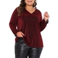 thumbnail image 1 of Agnes Orinda Women's Plus Size Top Metallic Party Glitter Long Sleeve Shiny Disco Sparkle Blouses Tops 3X Red, 1 of 6