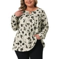thumbnail image 1 of Agnes Orinda Women's Plus Size Top Pleated Keyhole Neck Floral Shirts Long Sleeve Casual Tunic Blouse 3X Beige, 1 of 5