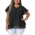 thumbnail image 1 of Agnes Orinda Women's Plus Size Chiffon Top Ruffle Short Sleeves V Neck Double Layered Hem Casual Blouses 4X Black, 1 of 5