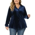 thumbnail image 1 of Agnes Orinda Women's Plus Size Top Wear-to-Work Lapel Long Sleeve Velvet Shirt 4X Dark Blue, 1 of 5