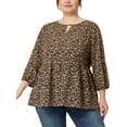 thumbnail image 1 of Agnes Orinda Women's Plus Size Tops Babydoll Keyhole Ruffle 3/4 Sleeve Floral Blouses 2X Black Beige, 1 of 6