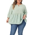 thumbnail image 1 of Agnes Orinda Women's Plus Size Tops Babydoll Keyhole Ruffle 3/4 Sleeve Floral Blouses 3X Light Green, 1 of 6