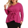 thumbnail image 1 of Agnes Orinda Women's Plus Size Tops Belted Knot Tie V Neck Long Sleeve Casual Knit Blouse 3X Hot Pink, 1 of 6