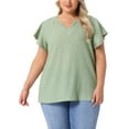 thumbnail image 1 of Agnes Orinda Women's Plus Size Tops Texture Notched V Neck Ruffle Sleeve Summer Casual  Tee Blouses 2X Green, 1 of 6