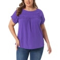 thumbnail image 1 of Agnes Orinda Women's Plus Size Tops Chiffon Swiss Dots Short Sleeves Lace Crochet Pleated Blouse 4X Purple, 1 of 6
