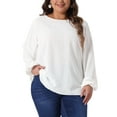 thumbnail image 1 of Agnes Orinda Women's Plus Size Tops Crew Neck Chiffon Blouses Swiss Dots Long Sleeve Shirts Top 2X White, 1 of 6