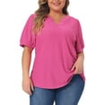 thumbnail image 1 of Agnes Orinda Women's Plus Size Tops Hollow Casual V Neck Short Sleeves Summer Blouse Shirts 2X Hot Pink, 1 of 6